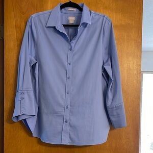 Chico’s size 3 blue shirt, 3/4 sleeves, no iron